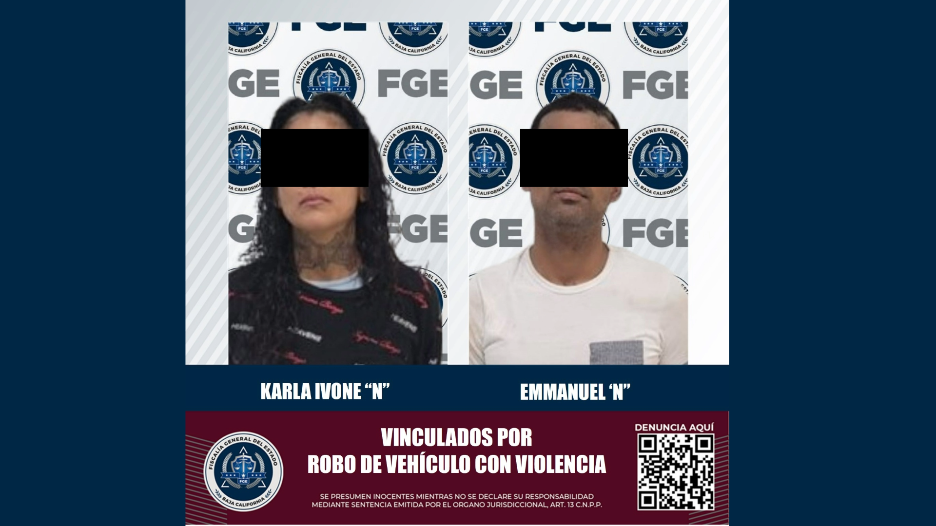 Detienen a pareja relacionada en robo de vehículo con violencia, en Mexicali