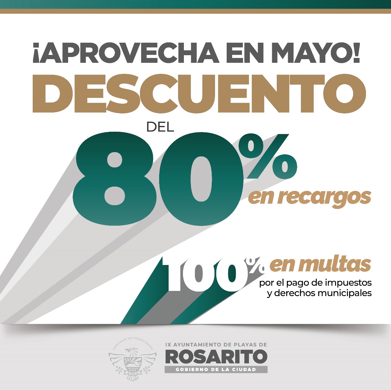 Otorga Gobierno de Rosarito 80 por ciento de descuento en recargos municipales durante el mes de mayo