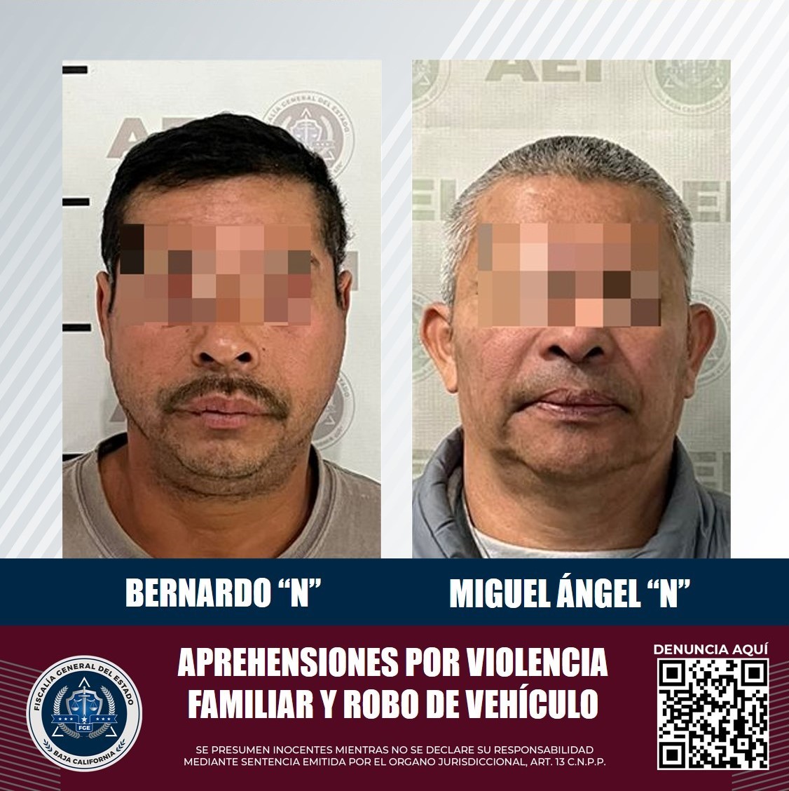 Logra la FGE dos aprehensiones por violencia familiar y robo de vehículo