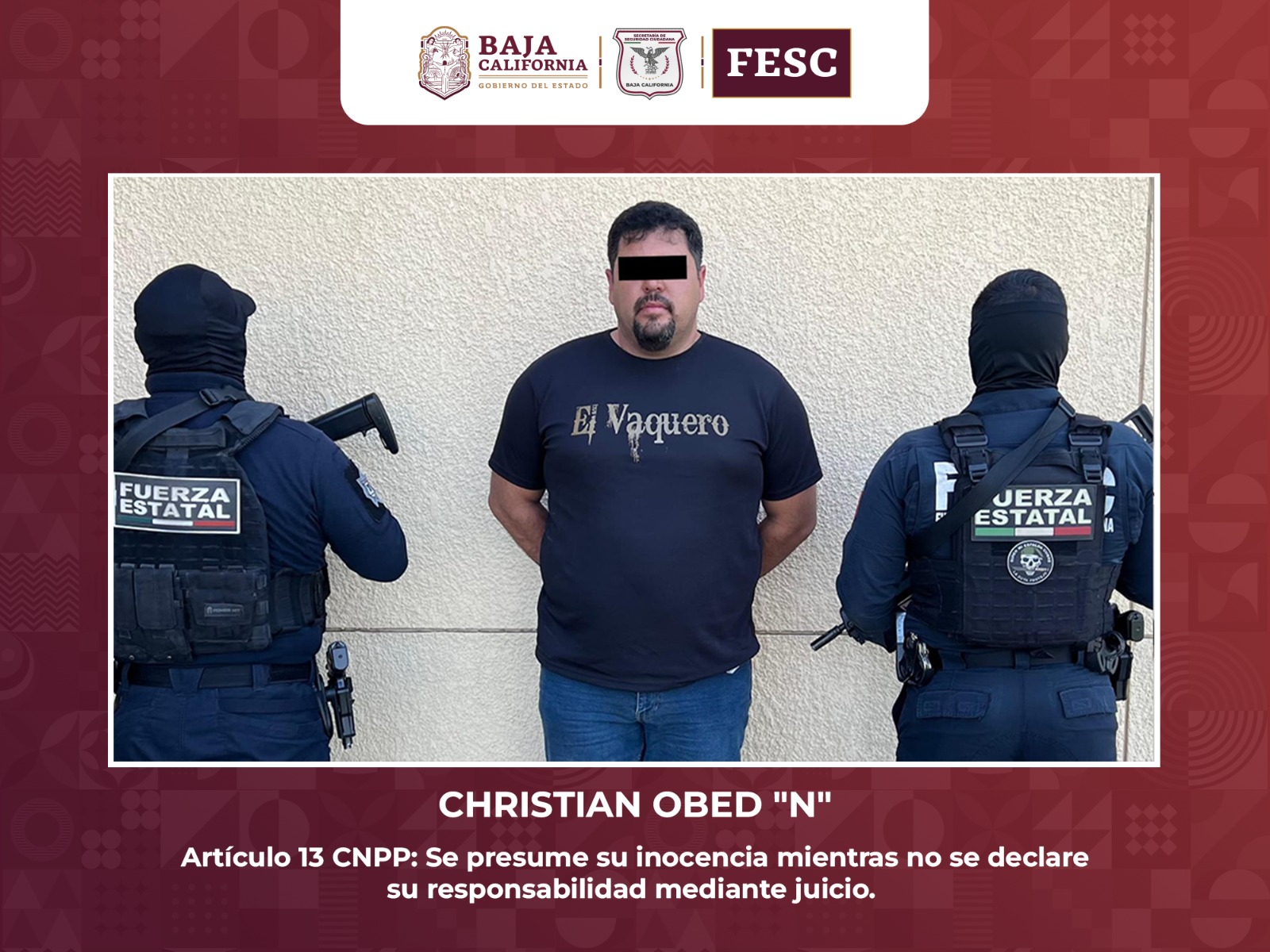 CAPTURA FUERZA ESTATAL A PRESUNTO HOMICIDA EN TECATE