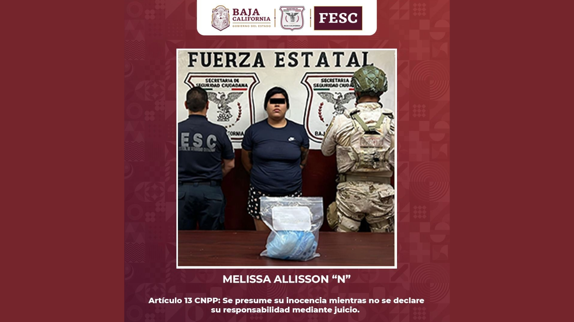 Detienen a mujer en posesión de más de un kilo de metanfetamina, en Mexicali