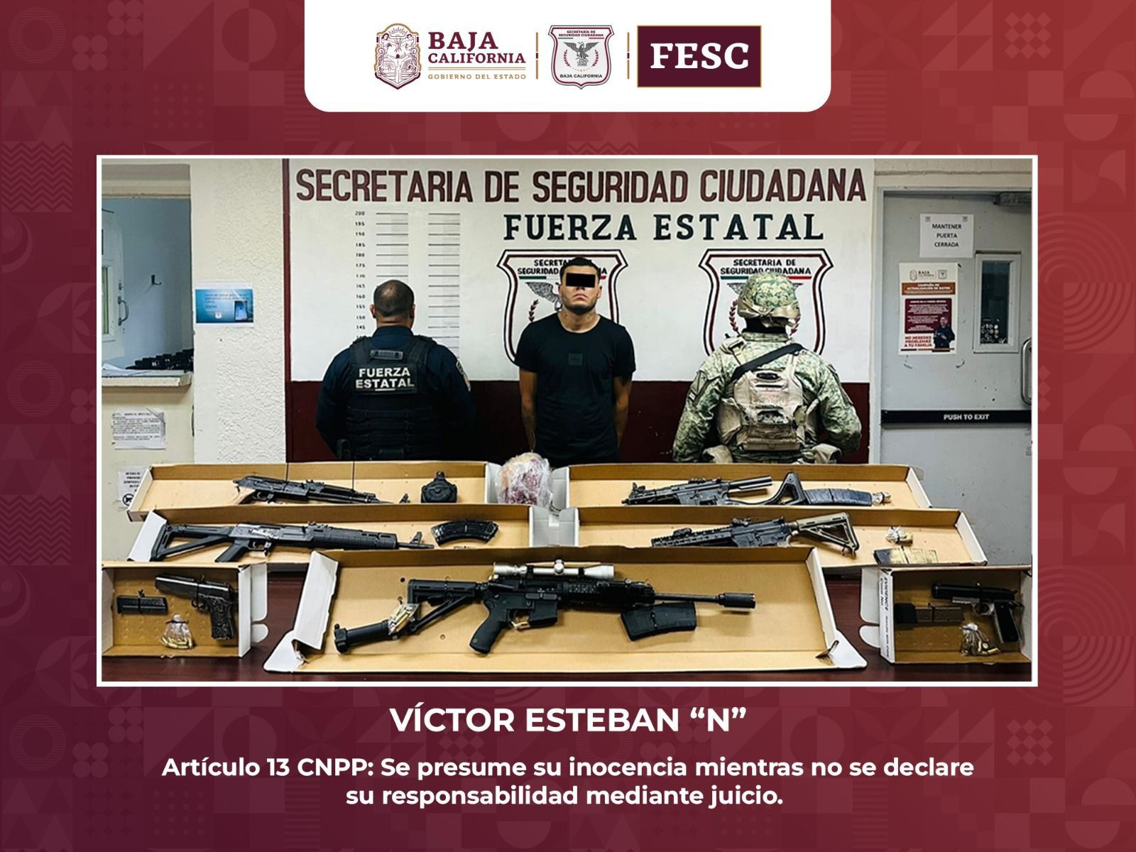 Aseguran FESC Y SEDENA arsenal de armas de fuego y detienen a un hombre en Tecate
