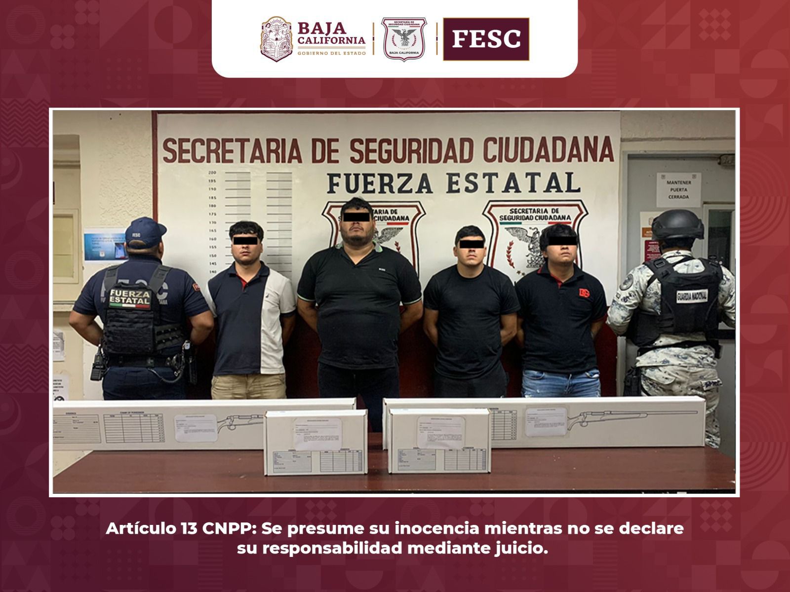 Detienen a cuatro sujetos en posesión de armas largas, en San Felipe