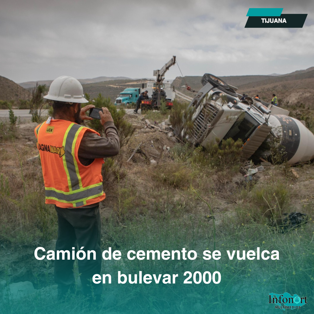 Camión de cemento se vuelca en bulevar 2000