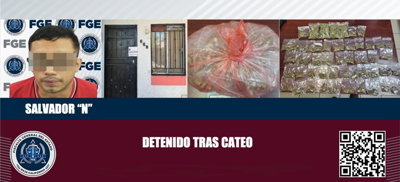 CAPTURA FGE A PRESUNTO NARCOMENUDISTA Y DROGA TRAS CATEO