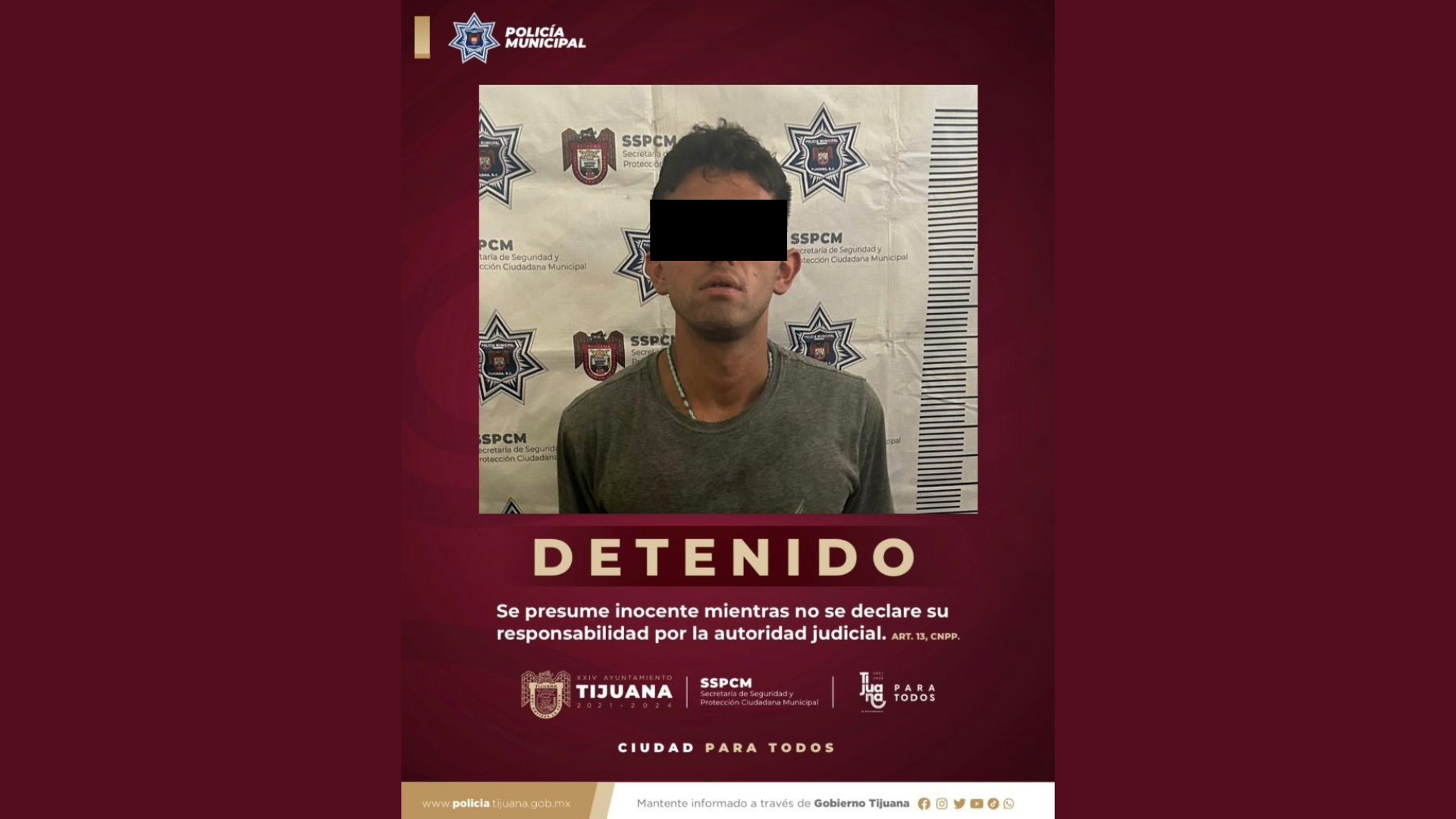 Detienen a sujeto tras disparar contra agentes municipales, en Tijuana