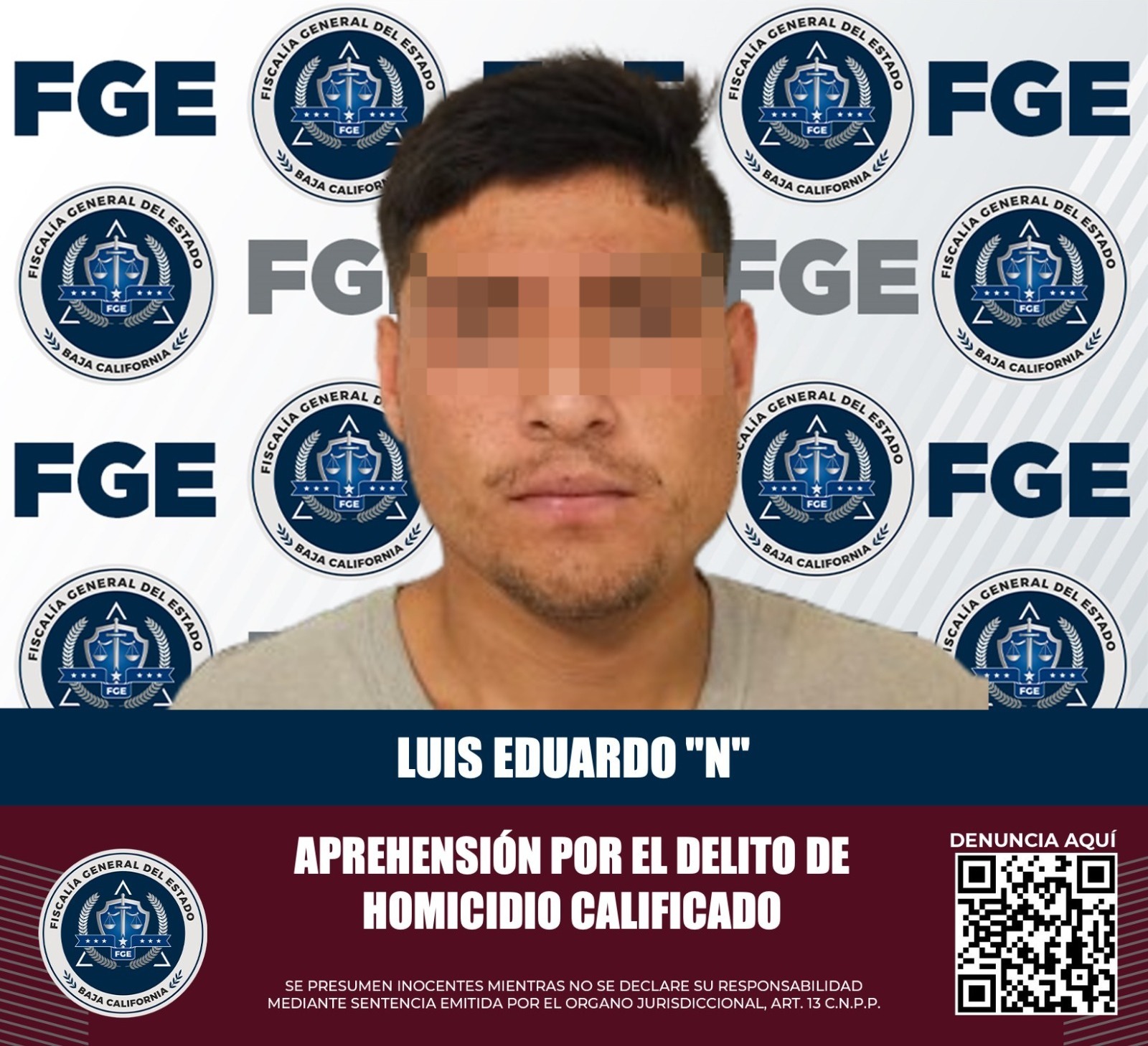 CAPTURA LA FISCALÍA GENERAL DEL ESTADO A PRESUNTO RESPONSABLE DE HOMICIDIO CALIFICADO