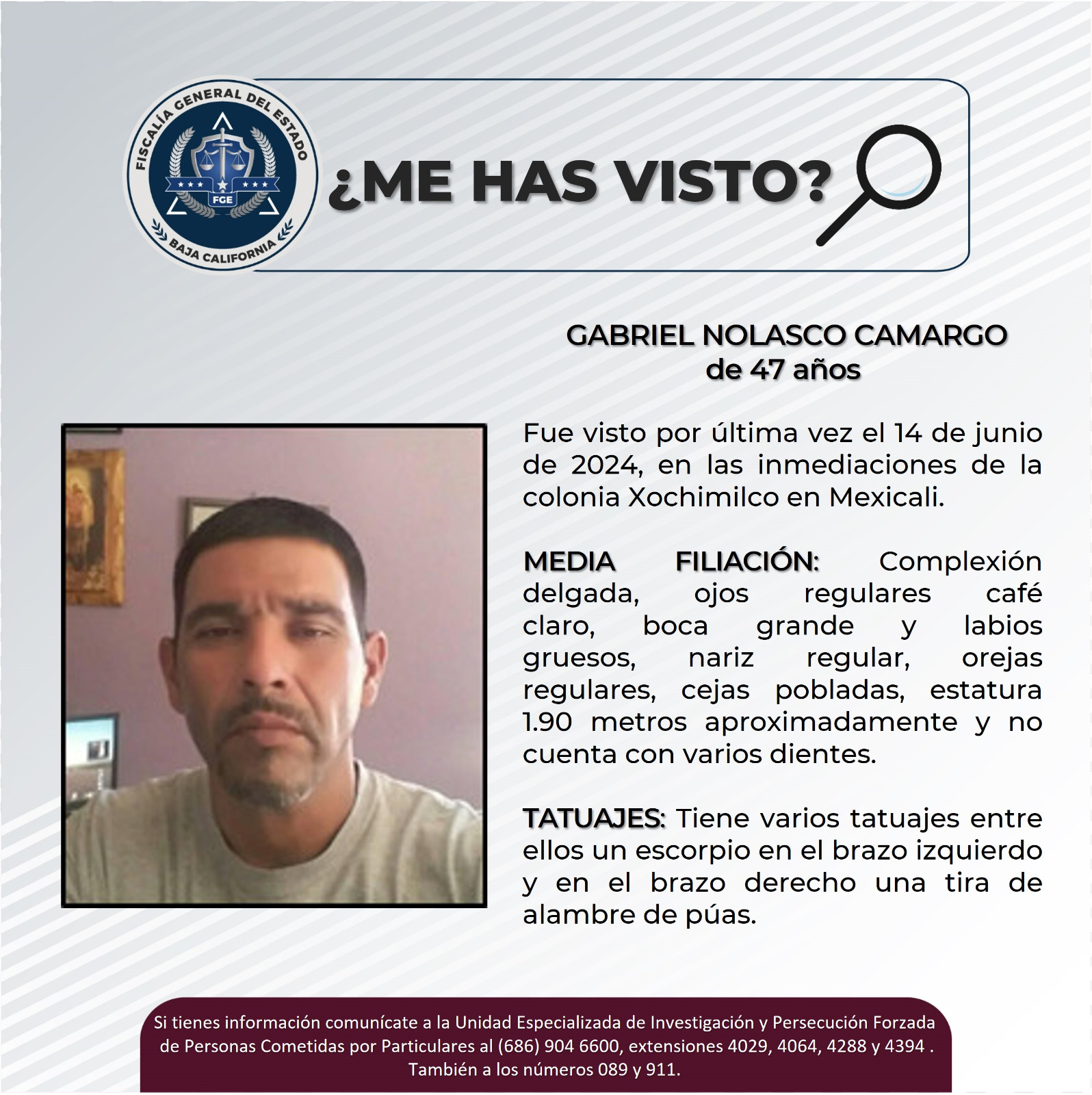 SOLICITAN APOYO PARA LOCALIZAR A GABRIEL NOLASCO CAMARGO