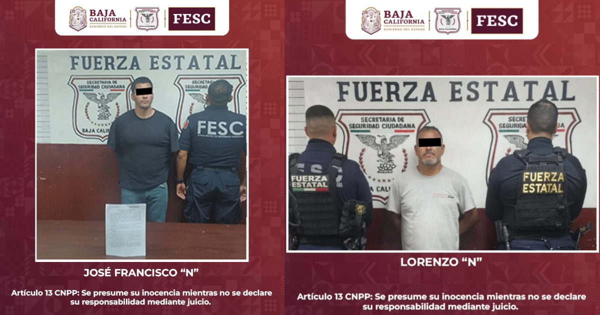 Detienen a dos hombres con órdenes de aprehensión activas, en Mexicali