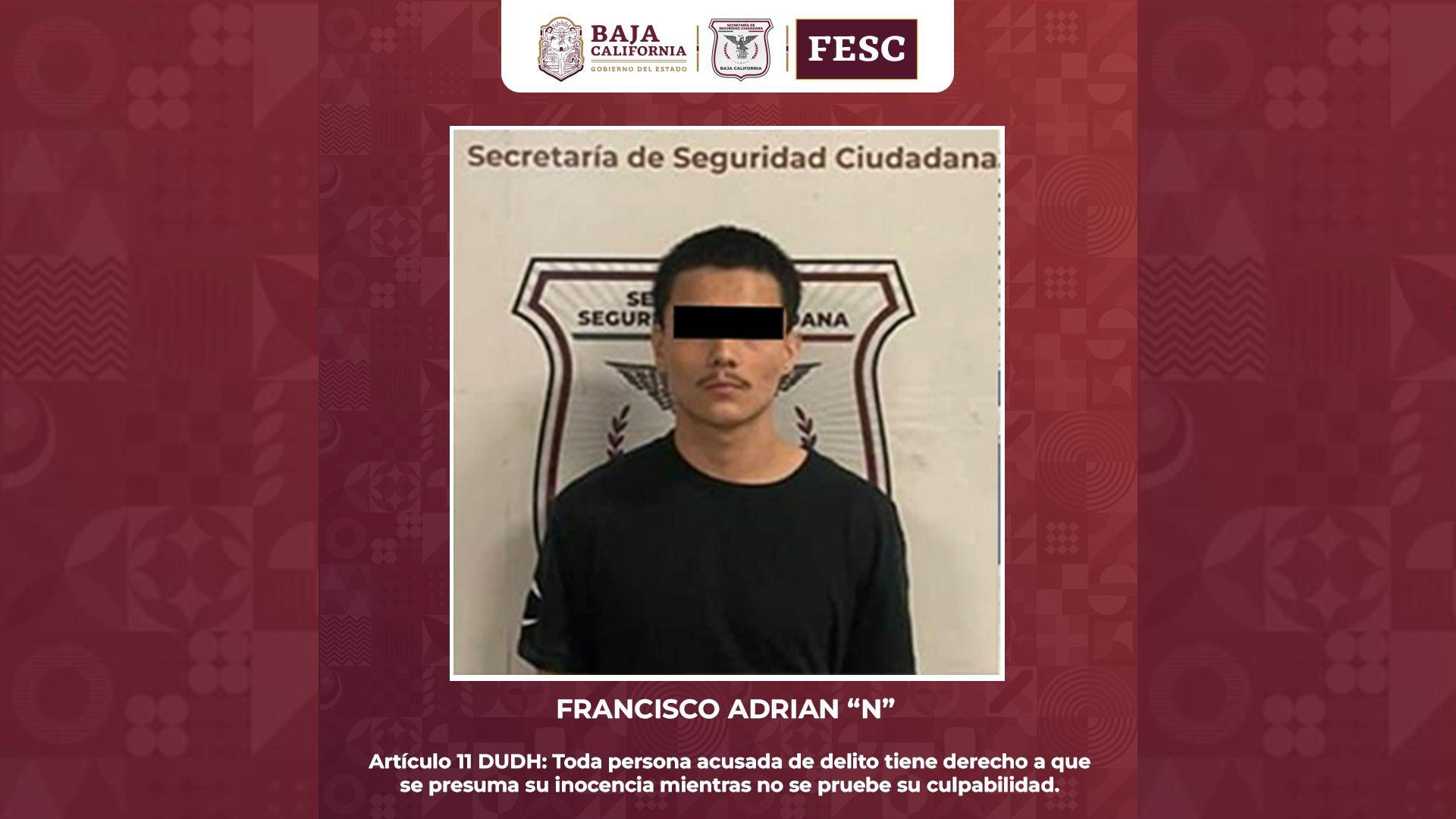 Agentes de la FESC detienen a homicida norteamericano, en Tijuana