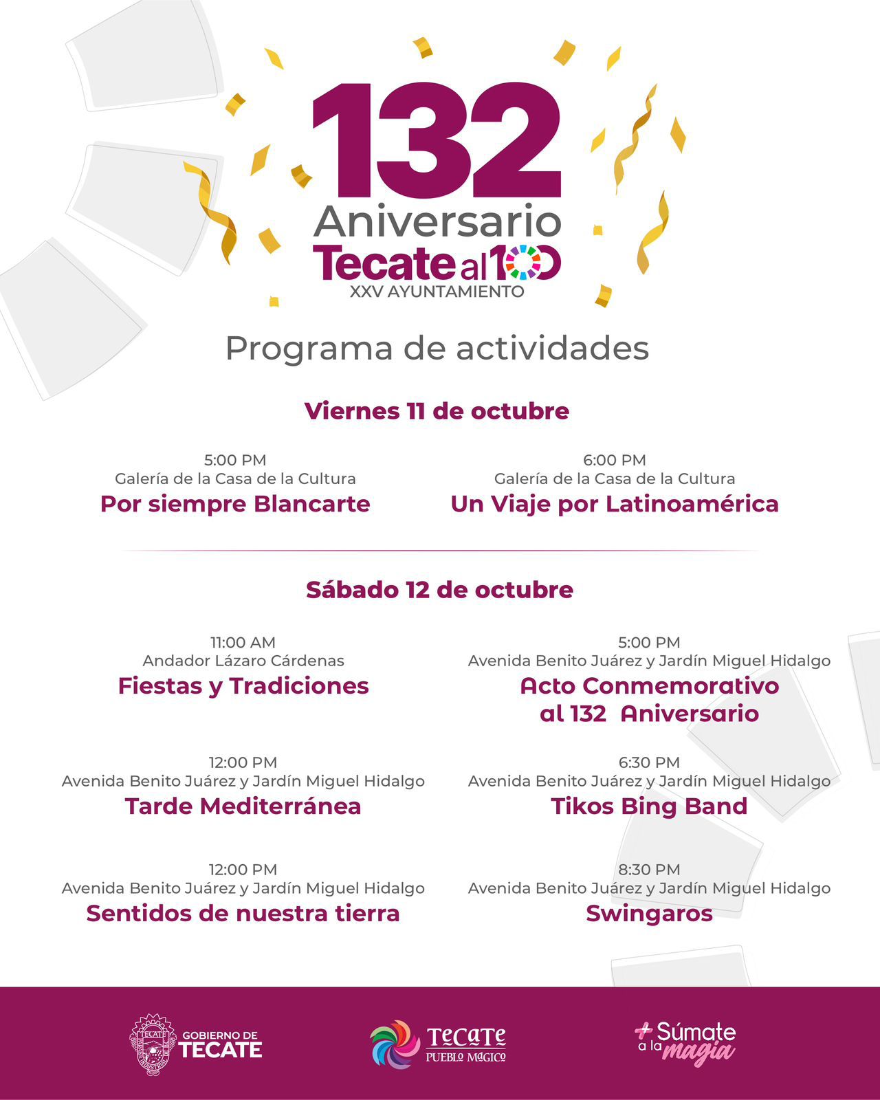 PRESENTA TECATE PROGRAMA DE ACTIVIDADES DEL 132 ANIVERSARIO DE LA CIUDAD
